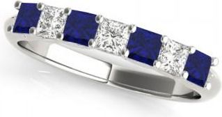 Allurez Diamond & Blue Sapphire Princess Wedding Band Ring Platinum 0.70ct