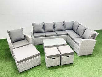 Fimous Garden Outdoor Rattan Furniture Set 10 Seater Rattan Garden Sofa Set in Light Grey
