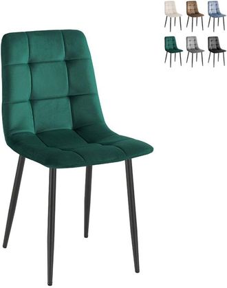 Oresteluchetta Juego De 4 Sillas De Comedor Y Cocina De Terciopelo Con Efecto Acolchado Corf&ugrave; - Verde Oscuro