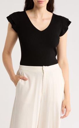 T Tahari Ruffle Sleeve Fitted Sweater in Black at Nordstrom Rack, Size X-Small