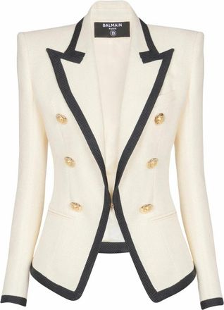 Balmain Fitted Two-Tone Basketweave Jacket - Dames - Blazers - Beige - 2XS - Katoen - Jassen