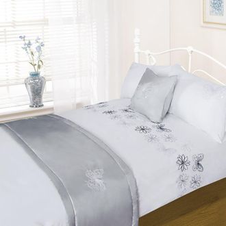 TJ Hughes Butterfly Flower Complete Bedding Set - Silver (Bed in a bag) - Double - TJ Hughes