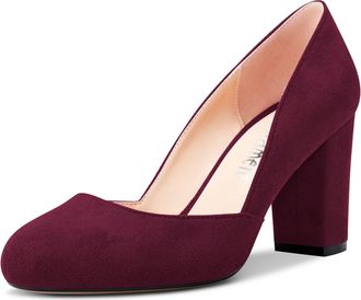 Castamere Women Chunky Block High Heel Round Toe Pumps Court Shoe Slip-on Office Party Dress 8.5 CM Heels Shoes Burgundy Wine Red 6 UK
