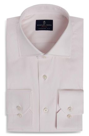 Emanuel Berg Stripe Natural Stretch Yoga Twill Dress Shirt in Light Pastel Pink at Nordstrom, Size 38
