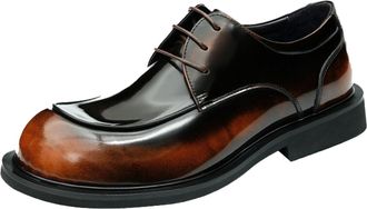 Generic Mens Patent Leather Formal Dress Shoes Lace Up Business Oxfords Low Block Heel Platform Wedding Shoes,Brown,8.5 UK