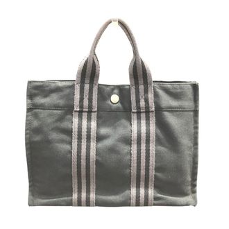 Herm&egrave;s Fourre Tout Black Gray Canvas Tote Bag (Pre-Owned)
