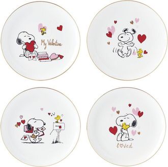 Lenox Set Of 4 Snoopy Valentines Day Accent Plates, Assorted