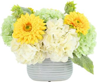 Creative Displays Inc. Handmade Faux Hydrangea & Sunflower Arrangement In Ridged Vase