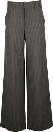 Miss Sixty Wide-Leg Grey Wool Trousers with Refined Pinstripe and High Waist