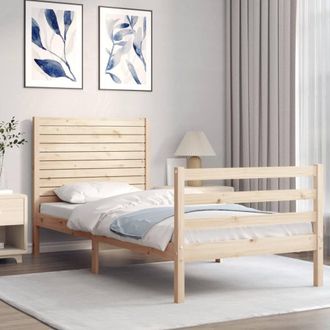 Berkfield Home Beautiful Bed Frame with Headboard Small Single Solid Wood in Light Tan