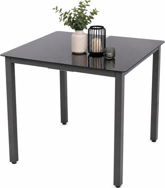 ebuy24 Mesa De Jard&iacute;n Vcm De Vidrio Y Aluminio Mesa De Comedor Aprox. Al. 73 X An. 80 X P. 80 Cm Antracita Muebles De Jard&iacute;n De Mesa De Balc&oacute;n (vidrio Negro)