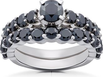 Pompeii3 2 ct Black Diamond Engagement & Wedding Ring Set 14K White Gold Size Selectable