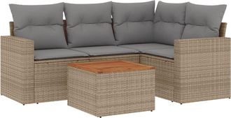 vidaXL Juego De Sof&aacute;s Jard&iacute;n Con Cojines Beige Mezcla 5 Pzas Rat&aacute;n Pe Vidaxl