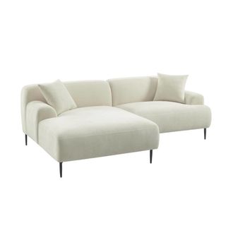 Sweeek Sof&aacute; esquinero de tela con patas de metal, 3 plazas, crema