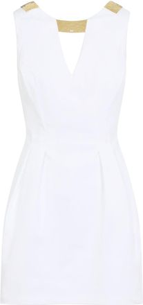 Elisabetta Franchi Ivory White Cotton Mini Dress With Gold Detail-Donna