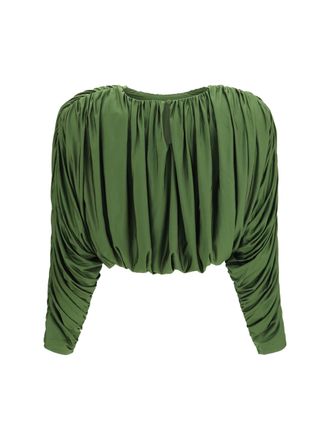 Self Portrait Draped Gather Blouse - Green
