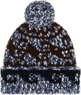 Moncler HAT Wool-Blend Fair Isle Beanie - Blue