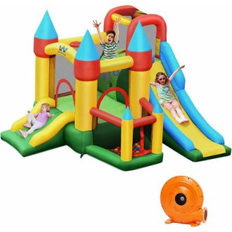 Costway Costway Castillo Inflable Para Ni&ntilde;os Con Compresor 780 W 2 Toboganes &Aacute;rea Para Saltar, Piscina Con Pelotas, Canasta De Baloncesto, Palitos, Kit De Rep