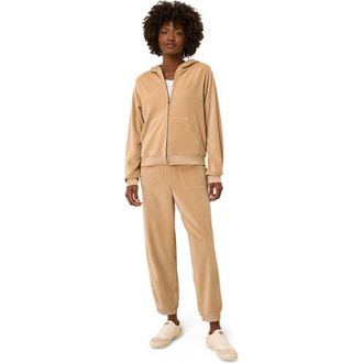 Pact Organic Cotton Pure Velour Zip Hoodie in Sesame at Nordstrom, Size Large