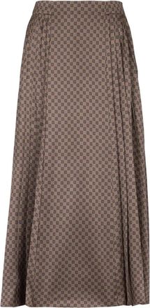 Balmain Mini monogram geplooide midi-rok - Dames - Midirokken - Bruin - 2XS - Katoen - Rokken