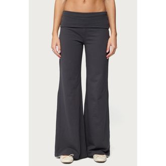 Edikted Wide Leg Foldover Pants in Dark-Gray at Nordstrom, Size X-Small