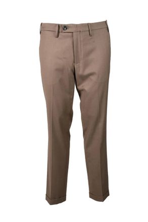Michael Coal Brown Tailored Trousers With Mid-Rise Waist And Subtle Stretch