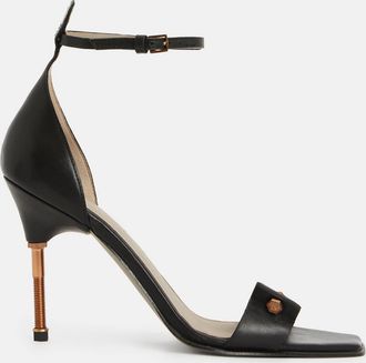 AllSaints Cow Leather Betty Square Toe Leather Heeled Sandals, Size: UK 7