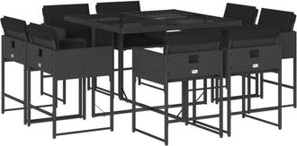 vidaXL Set da Pranzo da Giardino 9 pz con Cuscini Nero in Polyrattan - Vidaxl