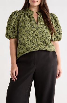 Sugarlips Arielle Jacquard Puff Sleeve Top in Olive-Green at Nordstrom, Size 1 X