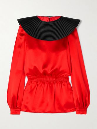 Valentino Garavani Blusa In Raso Di Seta Bicolore - Rosso