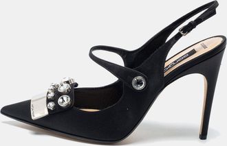 Sergio Rossi Black Satin Embellished Slingback Sandals