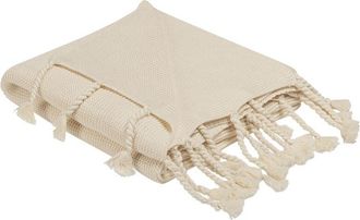 Beliani Beliani - Knitted Diagonal Stitch Cotton Oversized Throw Blanket Beige Nazilli