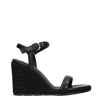 Gianvito Rossi Black Leather Wedge Womens Sandals