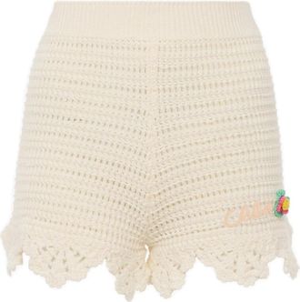 Chlo&eacute; Shorts met hoge taille en logoborduursel in haakwerk - Dames - Bermuda - Wit - M - Katoen - Korte Broeken