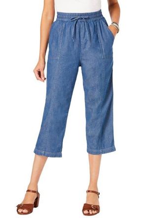 Roaman's Plus Size Chambray Wide Leg Capri Pant in Light Stonewash at Nordstrom, Size 26