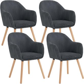 Woltu 4x Sillas De Comedor Sillas De Cocina Giratorias Con Patas De Metal Para Comedor. Asiento De Pana. Patas De Madera. Gris Oscuro - Woltu