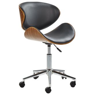 Beliani Silla De Escritorio Tapizada En Piel Sint&eacute;tica Negra Elevador De Gas Asiento Ajustable En Altura Giratoria Con Ruedas Rotterdam