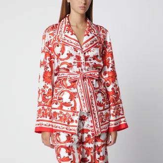 Dolce & Gabbana Camicia Vanity in seta stampa Maiolica arancione