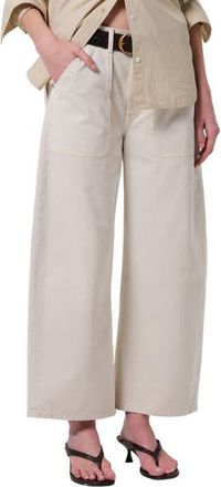Citizens Of Humanity Ayla High Waist Crop Wide Leg Twill Utility Pants in Pale Stone at Nordstrom, Size 30