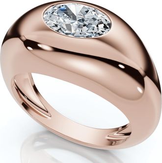 Pompeii3 1Ct Sideways Oval Bezel Solitaire Stackable Dome Band 14k Gold Lab Grown