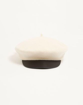 Valentino Garavani Berretto Valentino Garavani VLogo Signature In Lana Con Visiera In Pelle Donna AVORIO 55