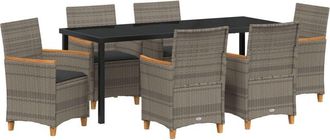 vidaXL vidaXL 7 Piece Garden Dining Set with Cushions Grey Poly Rattan