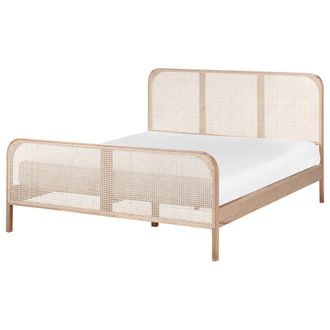 Beliani Cama Con Somier Moderna Cabecero Con Trenza Vienesa Madera De Pino Marr&oacute;n Claro 160 X 200 Cm Gonfaron