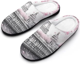 Generic Romantic Parisian E-iffel Tower Cotton Slippers for Women Indoor Outdoor Slipper Slip-On Memory Foam Home Shoes