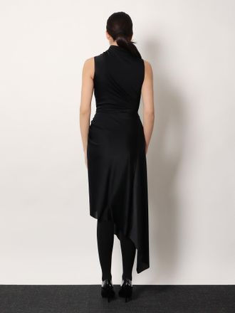 Balenciaga Womens Asymmetrical Long Dress Black Stretch Fabric Polyester