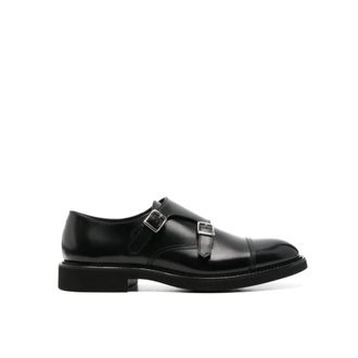 Doucal's Leren schoenen met dubbele gesp en geborstelde zool - Heren - Nette schoenen - Zwart - 42 1/2 EU - Leer - Schoenen