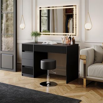 Vicco Tocador Omira, Negro, 120 Cm Con Espejo Led Y Taburete