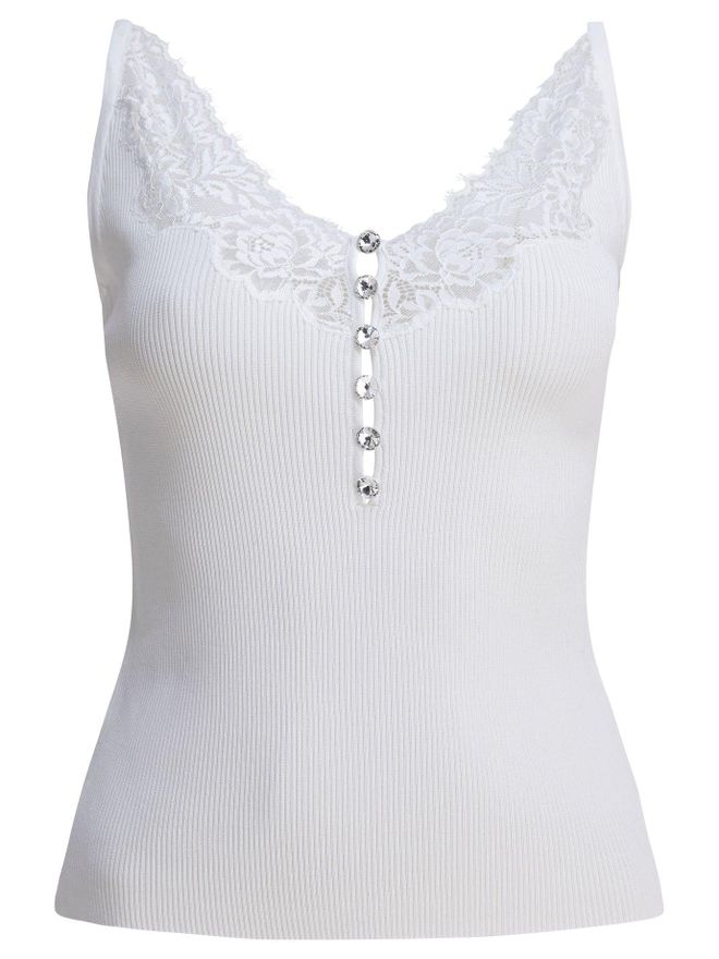 Geripptes Tanktop Self Portrait mit Spitzenausschnitt