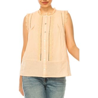 A Collective Story Lace Trim Cotton Button-Up Top in Bisque at Nordstrom, Size X-Large