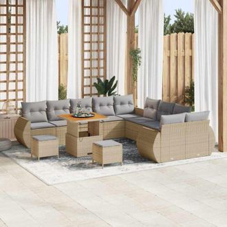 vidaXL Conjunto De Sof&aacute; De Jard&iacute;n 13 Pcs Beige Rat&aacute;n Sint&eacute;tico Vidaxl